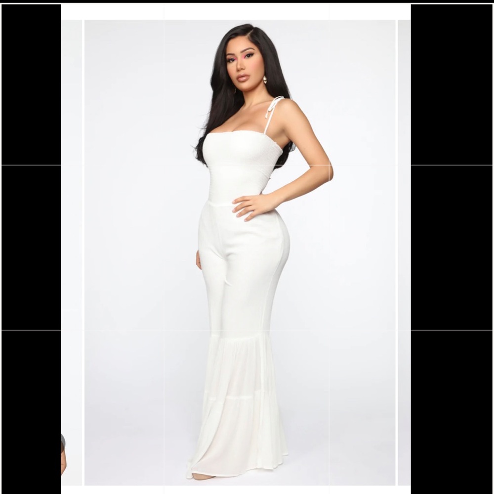 White smocked jumpsuit